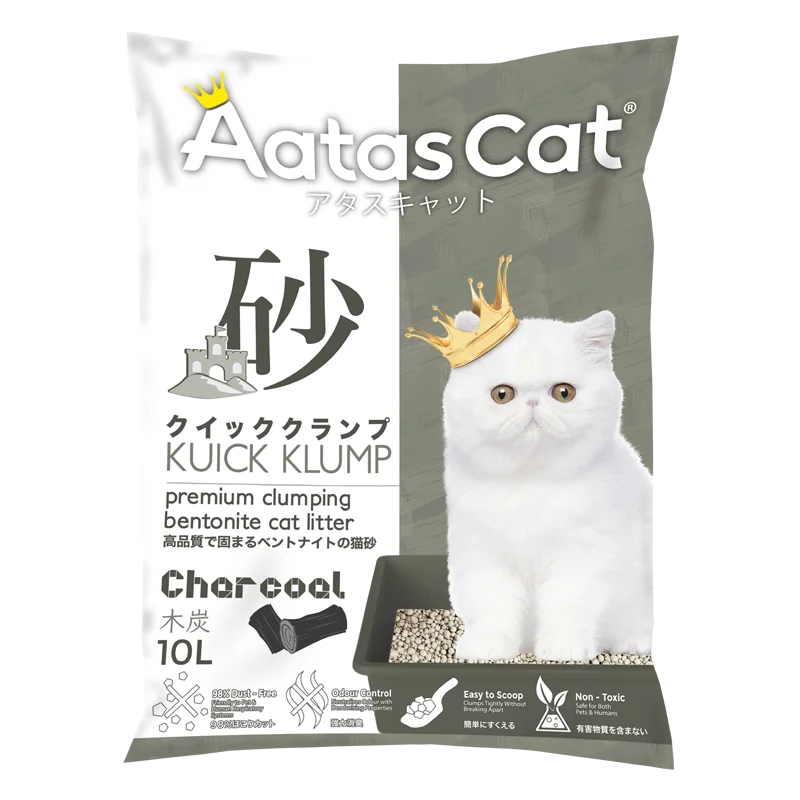 Aatas Cat Premium Clumping Bentonite Cat Litter - Kuick Klump Charcoal 10L