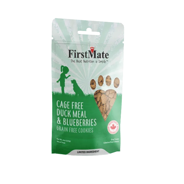 FirstMate Pet Foods Cage Free Duck Meal & Blueberries Dog Treats (8 oz)