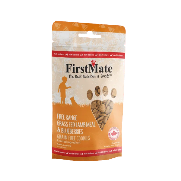 FirstMate Pet Foods Mini Trainers Grass Fed Lamb Meal & Blueberries Dog Treats (8 oz)